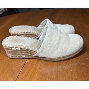Ugg Palma Ivory Espadrille Wedge Mules Womens 8 SN 1653 Sandals Clogs Shearling